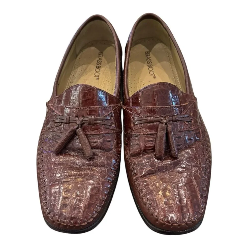 Brass Boot Men's Alligator Brown Slip-on Tassel Loafers 11.5